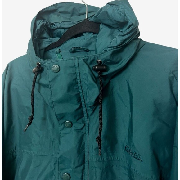 Cabela’s Outdoor Gear Mens M Green 1/4 Zip Snap Button Nylon Hooded Jacket - Picture 3 of 9
